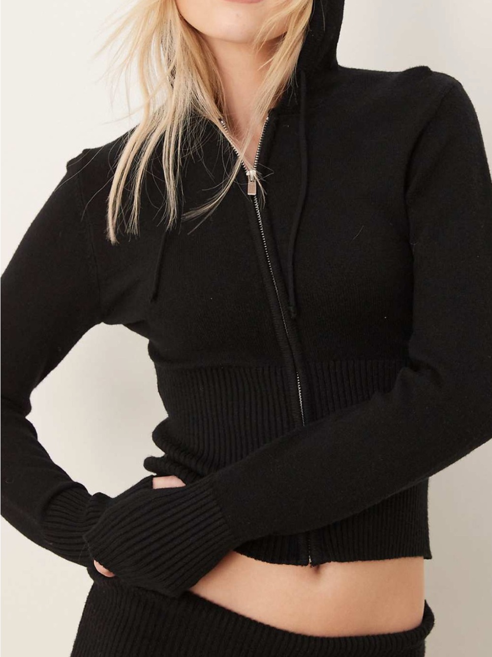 Black Hooded Zip-Front Women's Cardigan Sweater